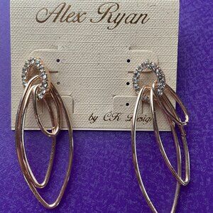 Bundle 3 pairs for $12. Alex Ryan Gold Dangle Earrings with Faux Diamonds.